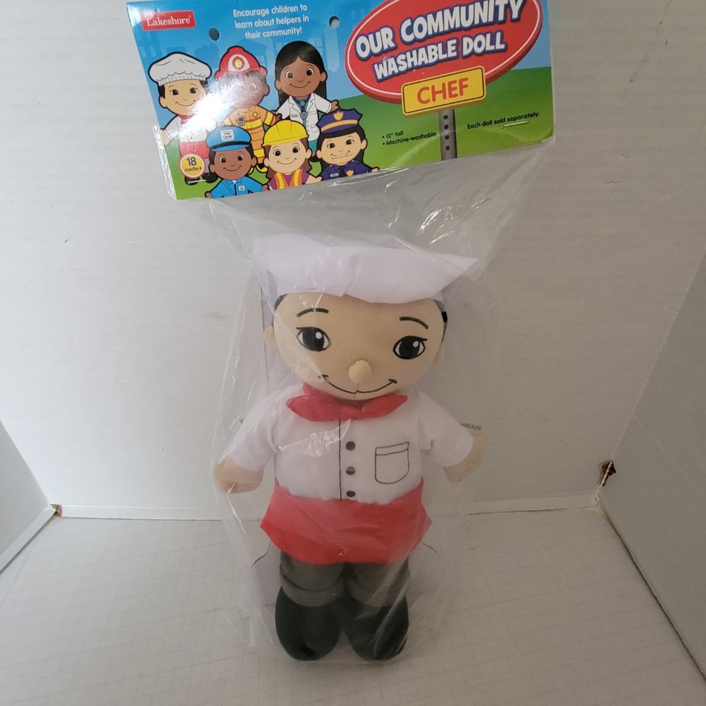 New Lakeshore Our Community Chef Plush Soft Sealed Washable Doll 12"